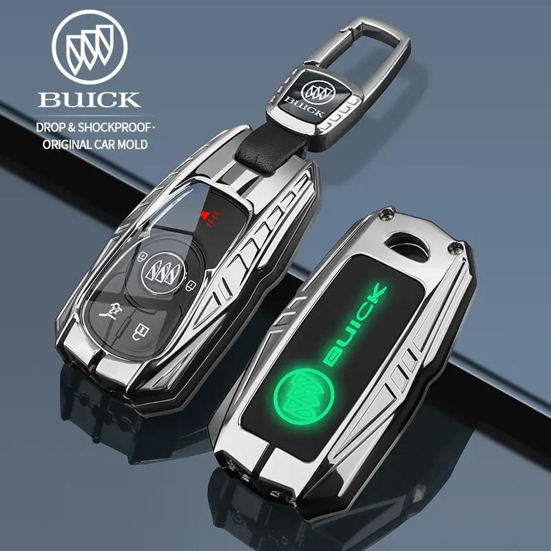 Suitable for Buick Encore, Encore GX, Envision, LaCrosse, Verano metal car key protective cover with backlit logo, mech-style protective case, remote control cover, key case, keychain, car gadgets, Car key protector