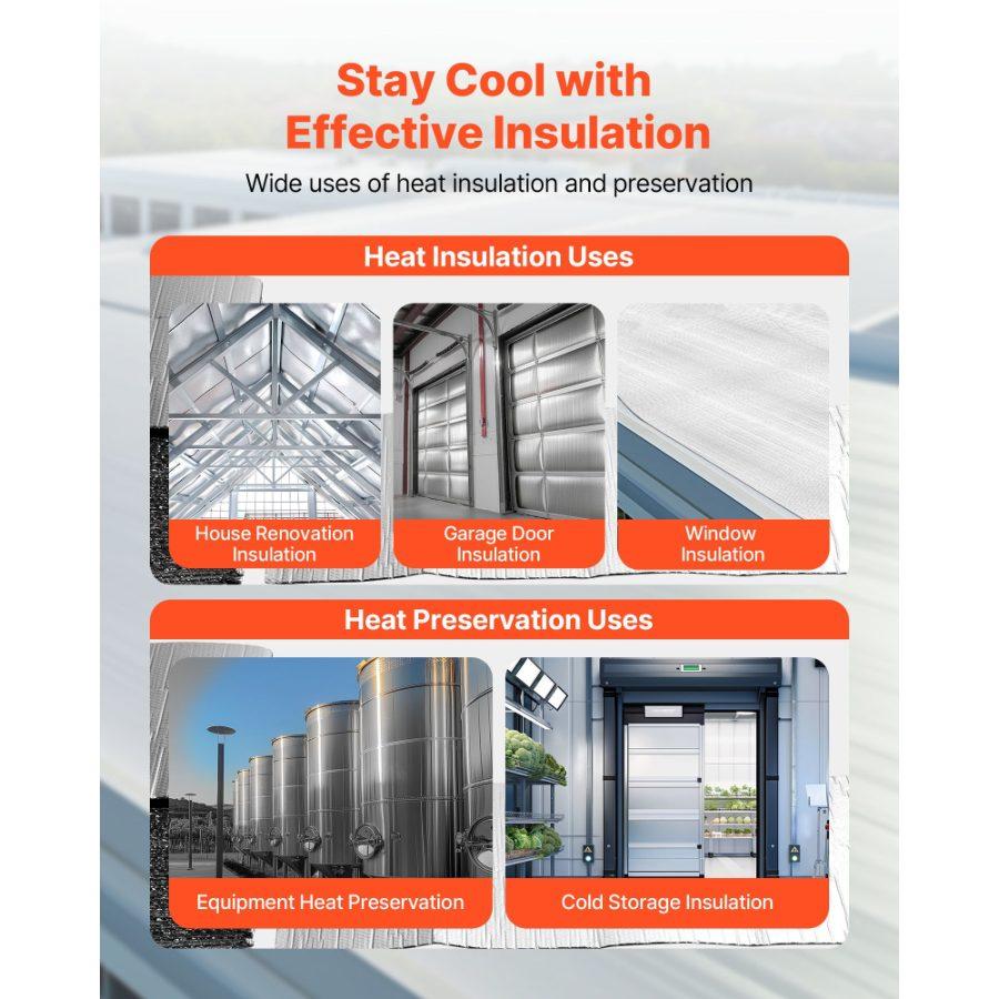 VEVOR Double Reflective Insulation Sheet, 16PCS Double-Sided Aluminum Foil Radiant Barrier, 6mm 24 inx 4 ft, Dual-Layer Air Bubble Heat Reflective Shield, Thermal Insulation Rolls