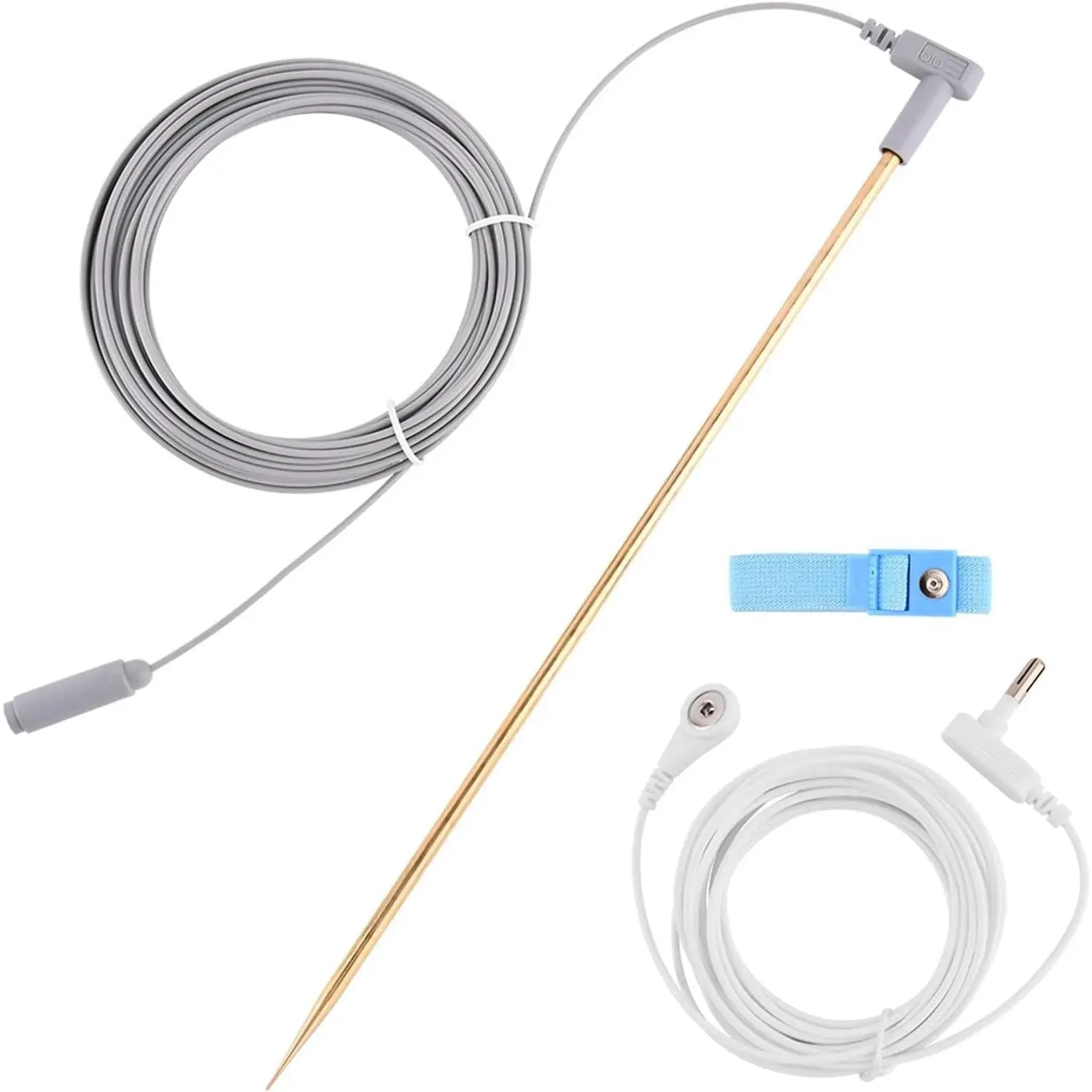 Copper Grounding Rod with 40ft Female Ground Cord 15ft Male Wire, Portable Ground Rod Kit for Grounded Earth Connected Products(11.81inch Rod)