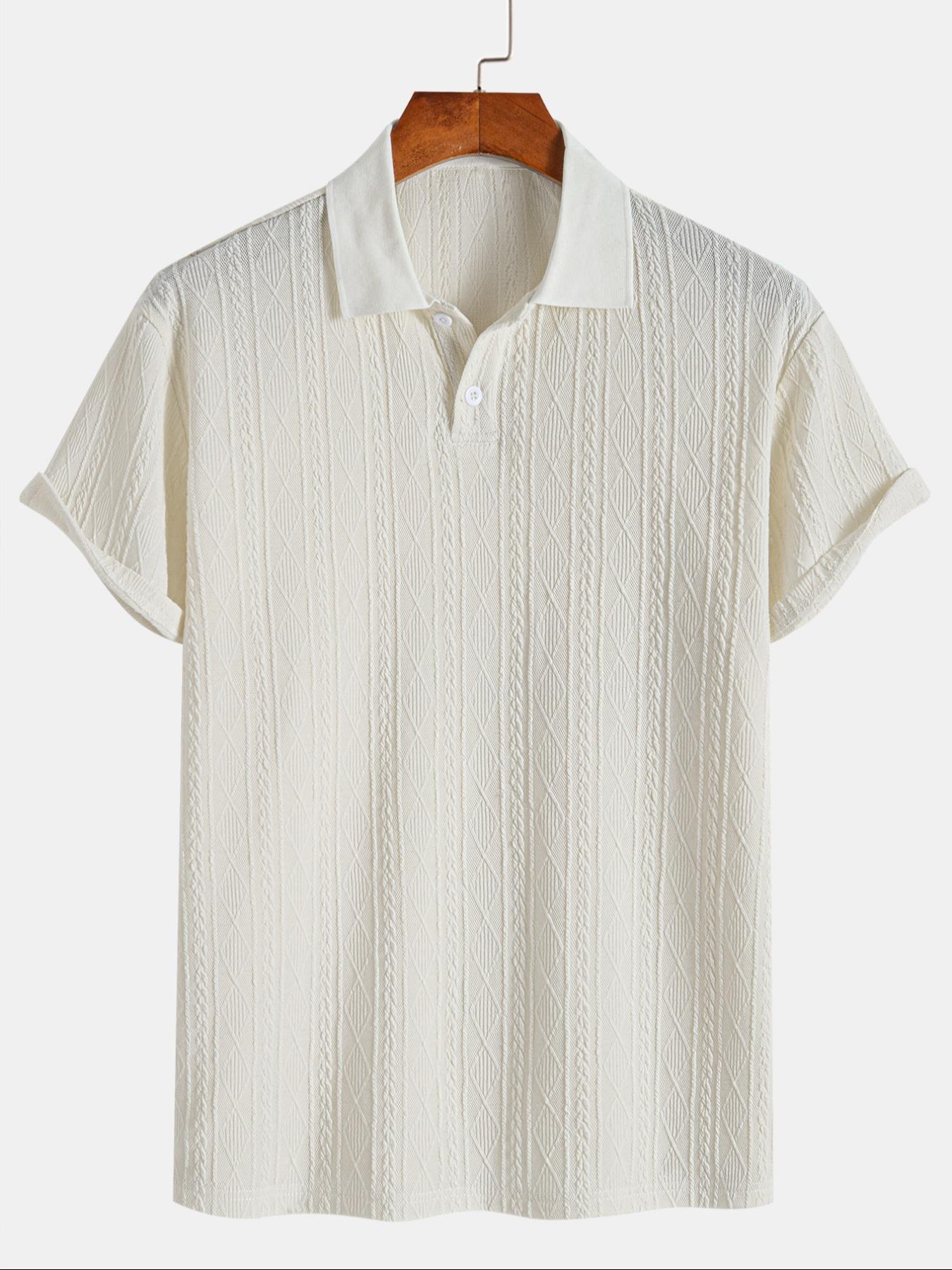 Men's Plain Textured Jacquard Knit Buttons Polo Shirt, Regular Fit Fitted Casual Short Sleeve Top for Summer, Classic Fashion Men's Clothes for Daily Wear, Menswear
