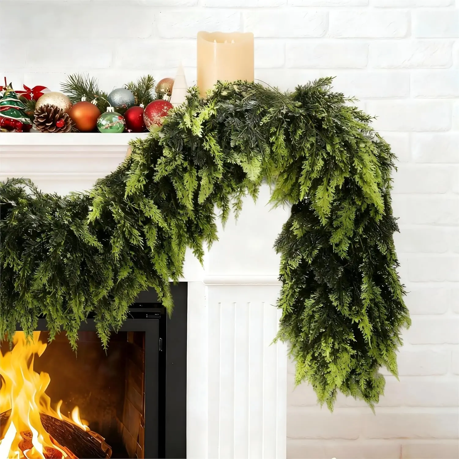 Cedar, 2 Pack 6 FT Real Christmas Greenery| 2 real 6 FT cedar garlands with thick bendable greenery for mantel, fireplace, table, doorway and decor