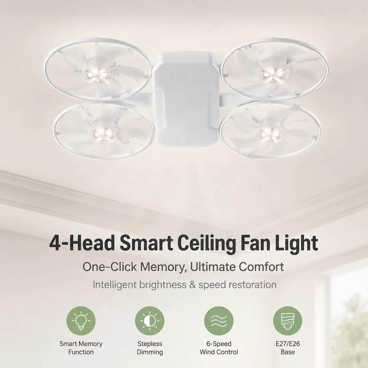 Modern Minimalist E27 Ceiling Fan with Light, Drone Design, Silent All-In-One Fan Lamp, Home Decor Light, Bedroom & Dining Room Light
