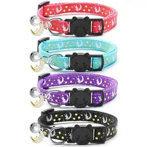 4 Pack Breakaway Safety Cat Collars With Glowing Moon Pendant, Adjustable Pet Neck Accessories For Small Male And Female Kittens In Daily Use, Only Collars Are Provided Without Leash Or Harness