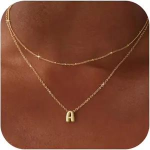 Bubble Letter Necklace Layered Initial Necklaces for Women Dainty Cute Choker Pendant Stack Jewelry Teen Gift Trendy Stuff