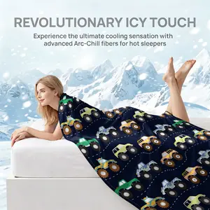 Navy Blue Monster Truck Print Cooling Blanket for Hot Sleepers Q-Max >0.25 Summer Blanket Thin Lightweight Breathable Soft Double Side Enhanced Cooling for Bed Couch Sofa, Keep Cool for Night Sweats