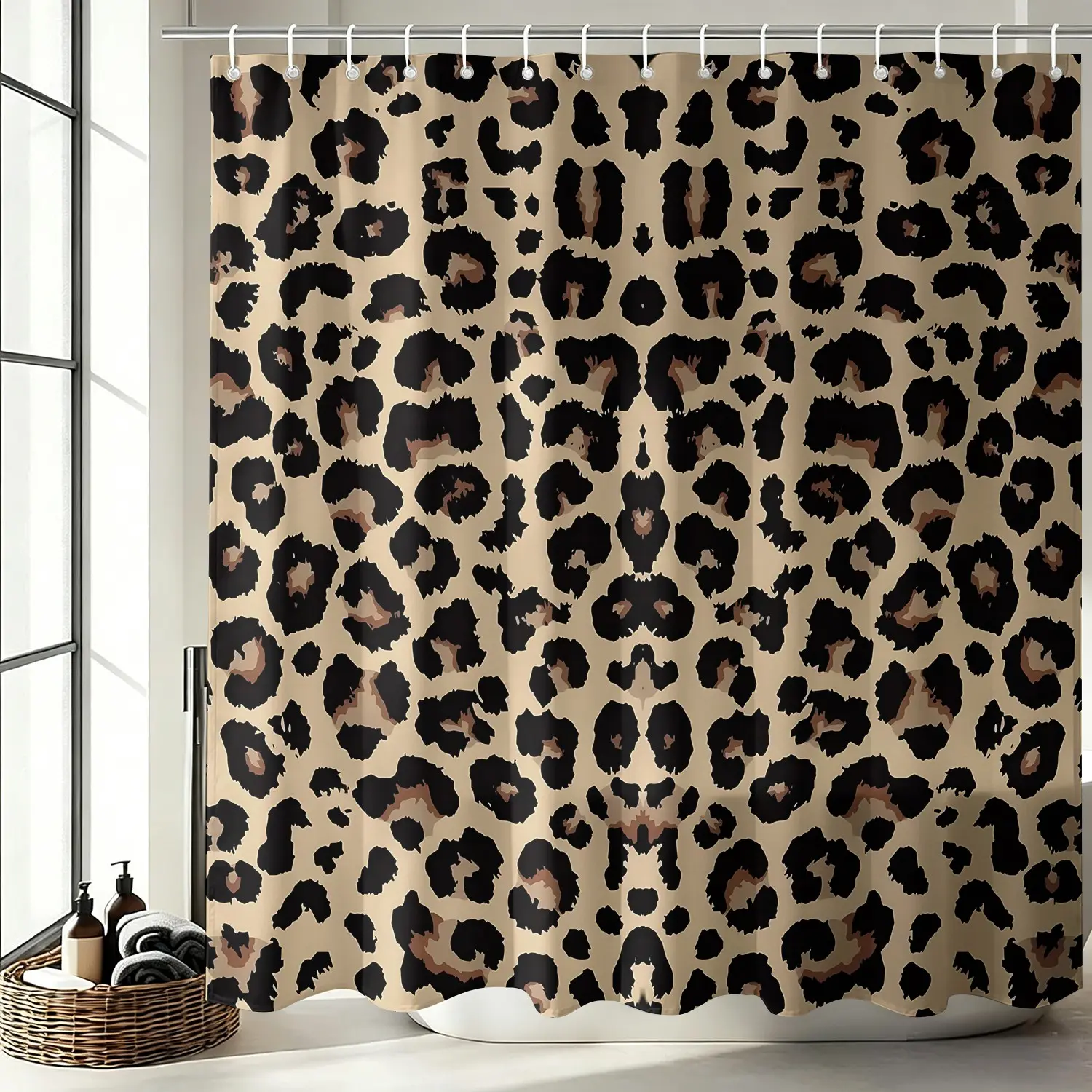 1Pc Trendy Leopard Animal Decorative Shower Curtain, Y2K Preppy Cheetah Print Teen Girl Dorm Room Gift Bathroom Decor with Hooks, Quick Dry Machine Washable Waterproof Cute Girly Bath Accessory