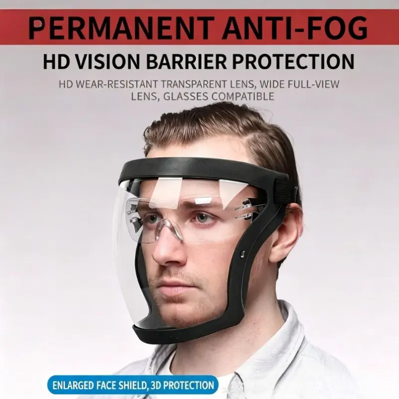 1Pc Adjustable Transparent Full Face Shield, Anti Dust Oil Smoke Wind Impact Safety Face Mask for Kitchen Work Outdoor