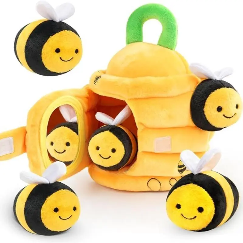 Honeycomb Baby Sensory Toy Set, Soft Plush Cute Bees with Crinkle Sound, Montessori Early Learning, Hand Grasp Trainer for 0-12 Months