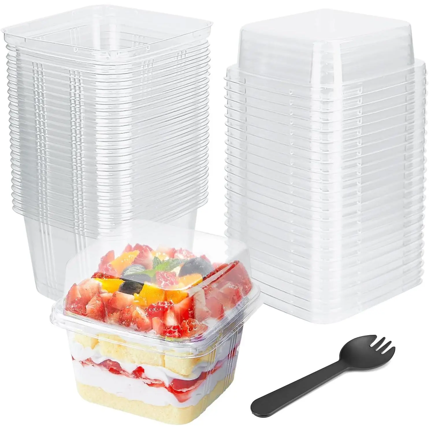 25 count 8oz Clear Dessert Cup with  and Spoons,Plastic Yogurt Parfait Cup | Square,Disposable Ice Cream Containers,Fruit Cups with Lid for Party,Dessert Cups for Fruit,Salads,Cupcakes,Pudding,Appetizer