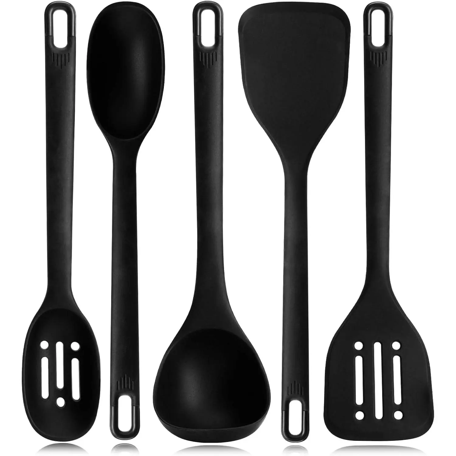 Kitchen Cooking Utensils Set:  Heat Resistant 13inch Long Kitchen Gadgets,  Non Stick Rubber Cook Accessories For  Prep, Frying, Serving, Basting (Black)