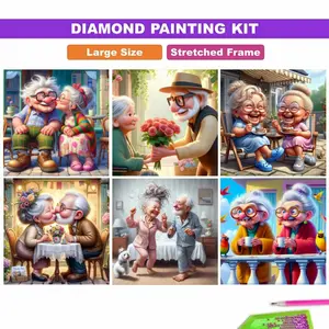 Framed,5D DIY Diamond Painting Kit - Sweet Elderly Couple Kissing at Romantic Dinner Table, Floral & Whimsical Grandparent Love Art, Perfect for Valentine’s, Anniversary & Home Wall Decor