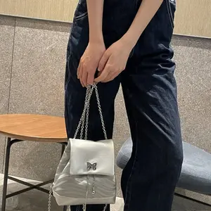 Butterfly Chain Mini Backpack for Women, Y2K Sweet Cool Aesthetic Silver Metallic Bag, Fashion Luxury Sparkle Chain Shoulder Backpack, Trendy Student Streetwear Daypack for School, Travel & Daily Use, Compact Lightweight Design, Compatible with casual str