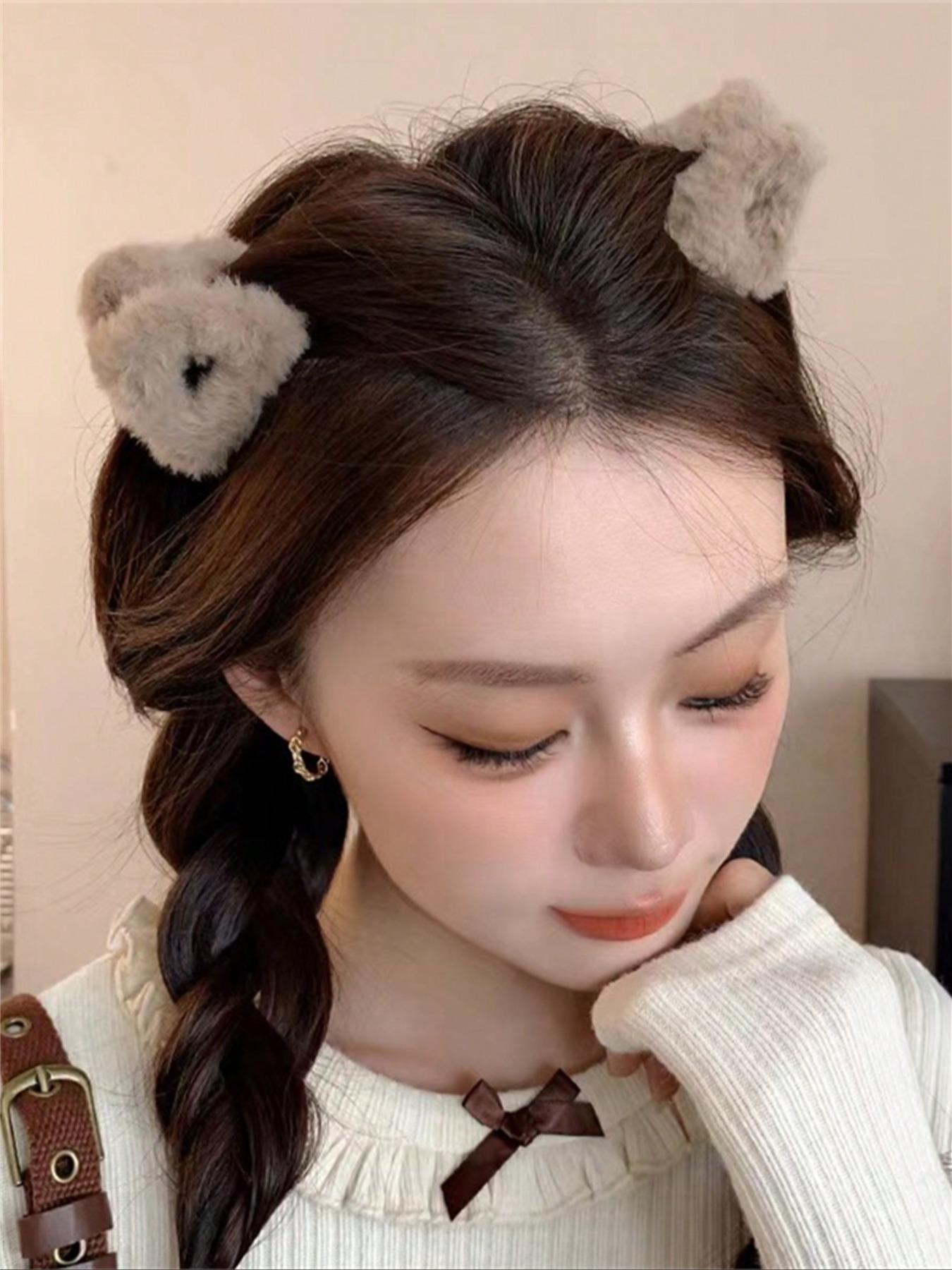 Cute Cat Ear Hair Clip Set for Women, Small Fluffy Triangle Barrettes, Perfect for Half Updo, Princess Style, Daily Wear