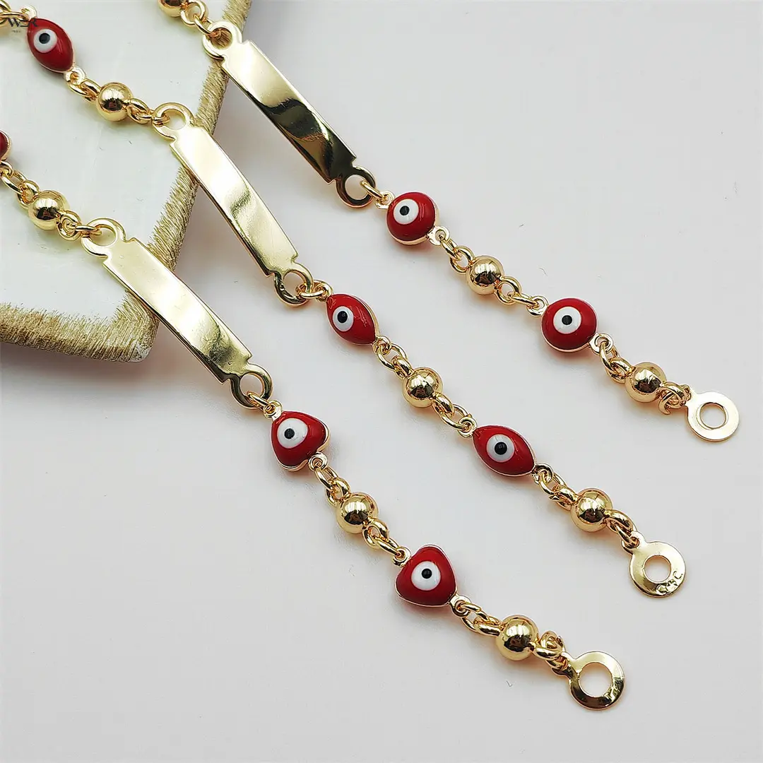 3 Styles Red Evil Eye Bead Gold Plated Bracelet for Women, Engravable Blank Bar Lucky Protection Evil Eye Chain Bracelet Daily Fashion Amulet Jewelry Gift