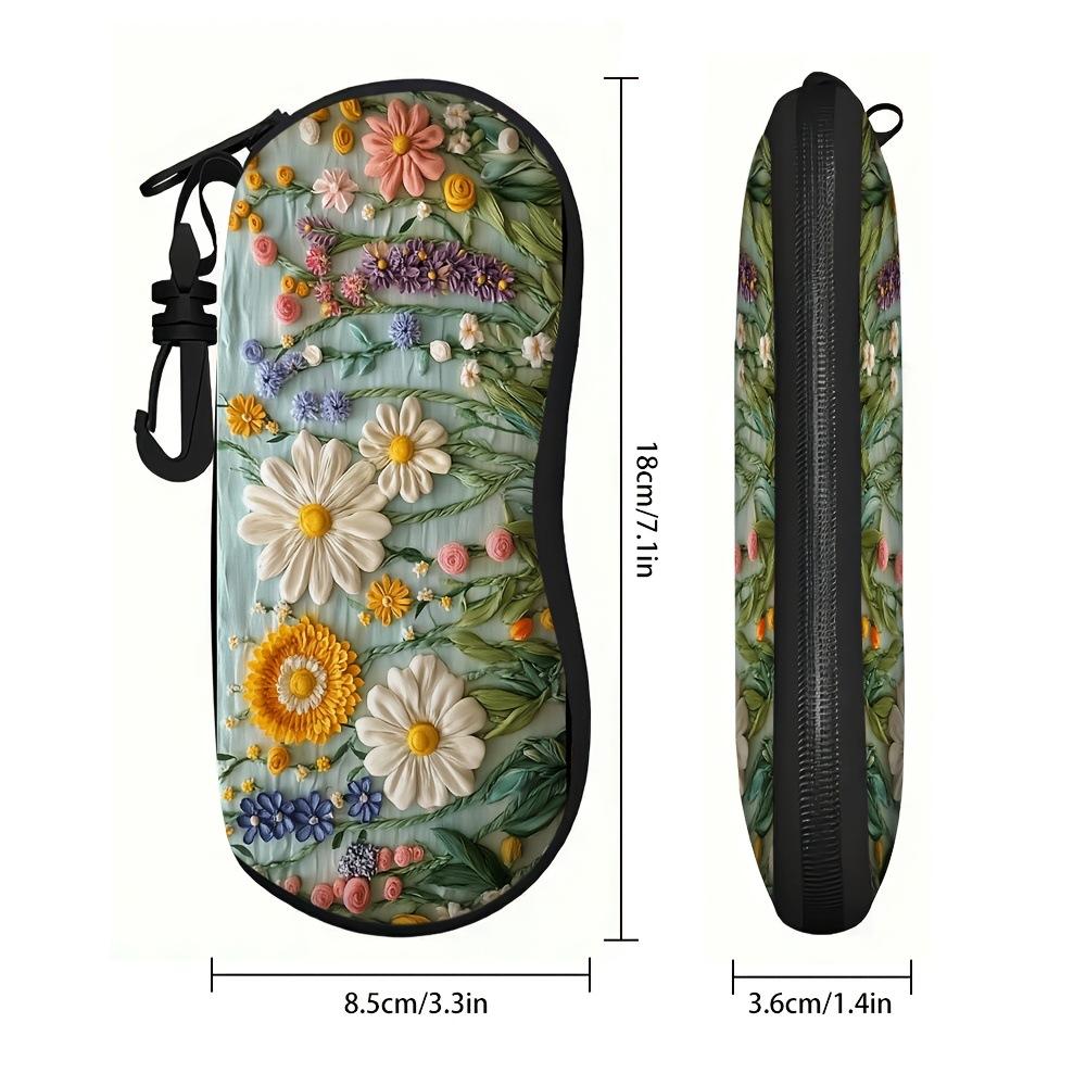 Small Chrysanthemum Printed Glasses Case Portable Storage Box Perfect Gift for Women Daily Use