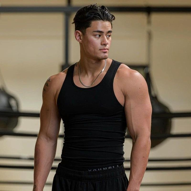 Men's Fitness Vest, High Elasticity Ribbed Training Breathable Sleeveless Tank Top, Plus Size Men's Vest