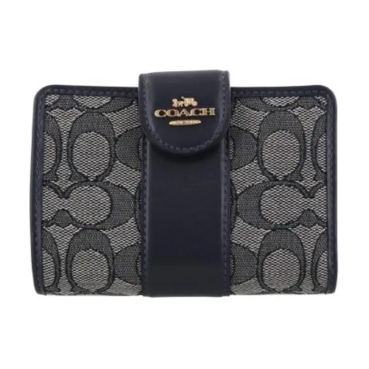 COACH Logo-Embossed Canvas and Calfskin Wallet for Women – Midnight Navy