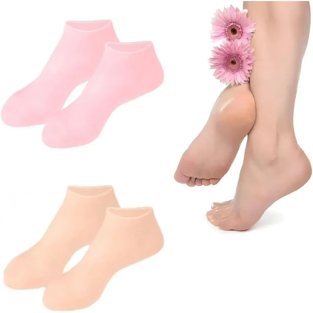 2 Pairs Silicone Moisturizing Socks for Women, Foot Spa Pedicure Socks Repair Dry Cracked Heels Soften Rough Skin Fits Size 8 to 11