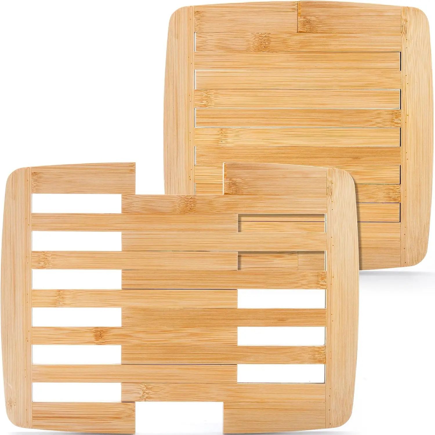 2 Pack Bamboo Trivet Expandable 9 Inch to 11.8 Inch, Square Hot Pad Trivet Wooden Heat Resistant Mat for Hot Dishes, Bowls, Plates, Pots and Pans, Tabletop Protection
