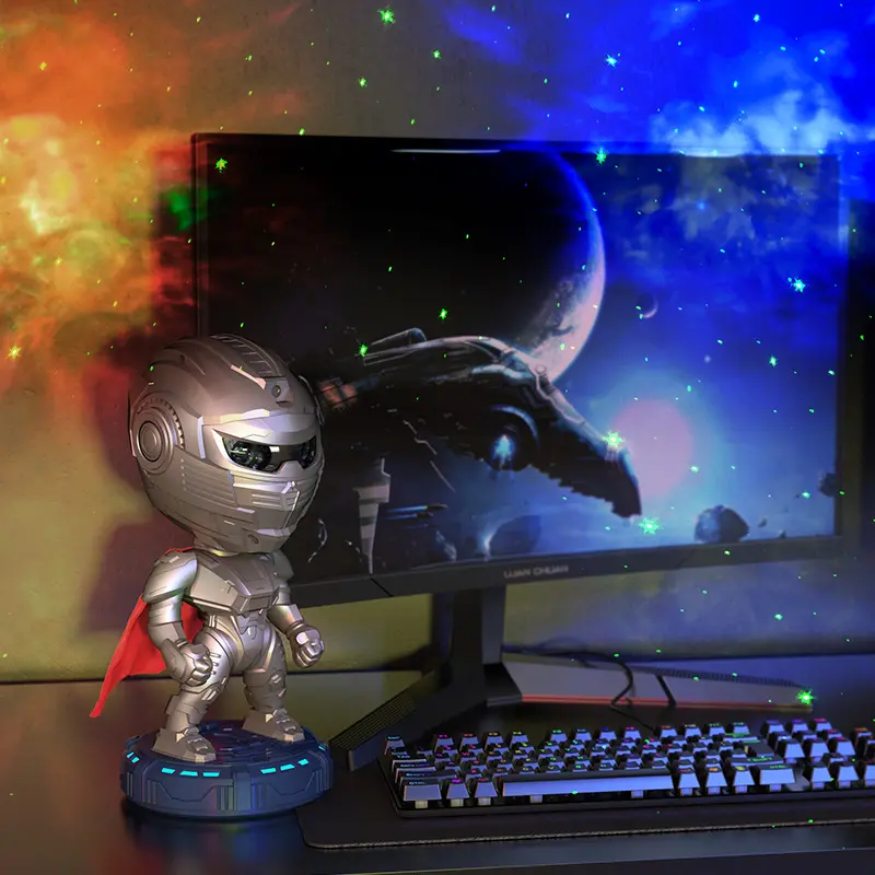 Mecha Warrior Star Galaxy Projector, RGB Nebula Night Light with Starry Sky Mode, Cool Robot Desktop Ornament, Bedroom Gaming Room Decor, Gift for Men Boys