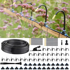 360? Automatic Drip Irrigation Kit - 5/16'' Tubing, Adjustable   Nozzle, Copper Atomizing System for Garden/Lawn/Greenhouse - Multi-Directional Rotation, Quick Connectors, 82FT