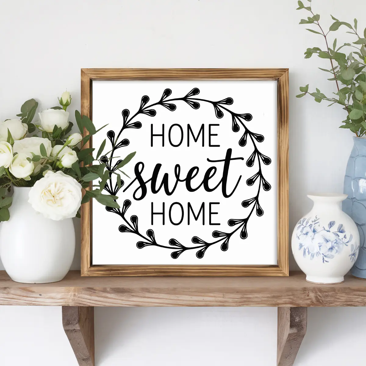 Charming 'Home Sweet Home' Rustic Wooden Sign - 8x8 Inch Farmhouse Wall Art for Kitchen, Bedroom, Bathroom & Office Decor - Perfect Housewarming or Christmas Gift