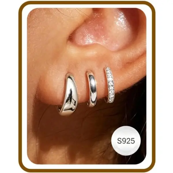 3 Pairs 925 Sterling Silver Earrings for Women Small Hypoallergenic Huggie Hoops Cartilage Stack Earring Sets for Multiple Piercing
