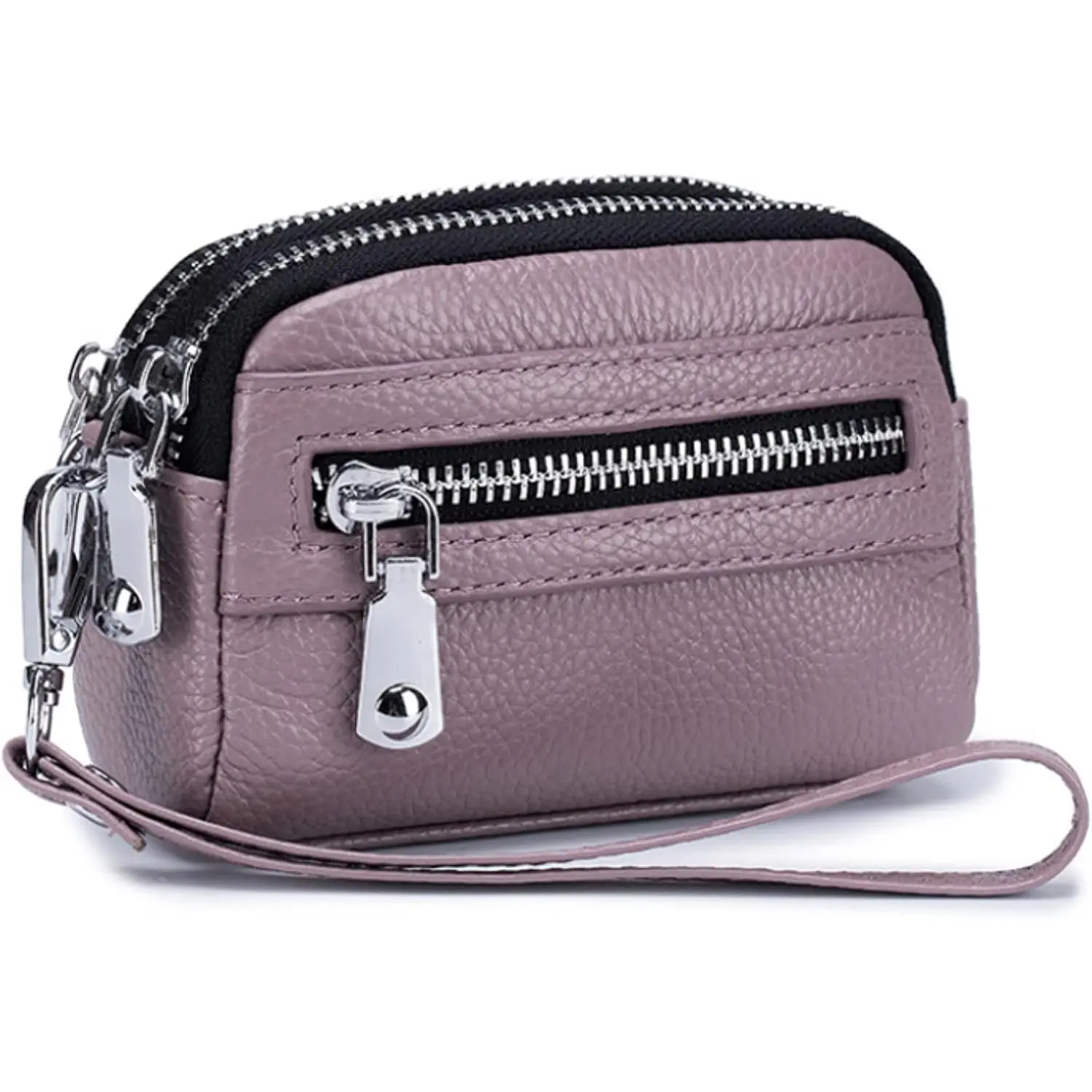 Mini Wristlet Wallet for Women, 3 Zipped  Purse Small Pouch with Wristlet Strap (Lavender)