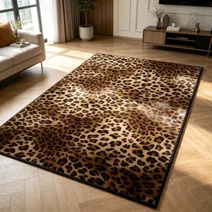 American Retro Leopard Print Rug, Soft Comfortable Non-Slip Mat, Home Decoration for Living Room Bedroom Kitchen Bathroom Study