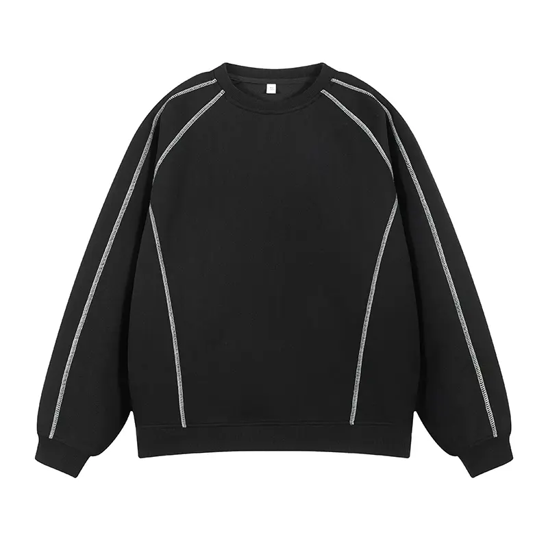Men's Spring & Autumn Crew Neck Sweatshirt, 3D Contrast Stitch Line Panel Design, Raglan Loose Long Sleeve Pullover, Minimalist Functional Casual Top, Soft Comfort Fabric, Suitable For Daily Commuting & Casual Outfits