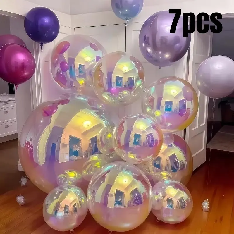 7 Transparent Colorful 4D Rainbow Balloons (22", 12", 10"), Balloon Set, Perfect for Birthday, Wedding, Graduation, Party Decorations, Balloon Party Supplies