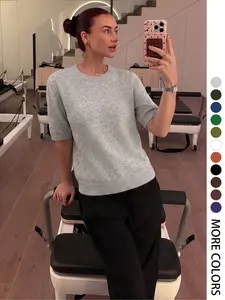 Women's Knitted Top Short Sleeve Round Neck Plain Solid Simple Casual Knit T-Shirt Elegant Basic Sweater Spring Summer Apparel Casual Fashion Knitwear Knitwear