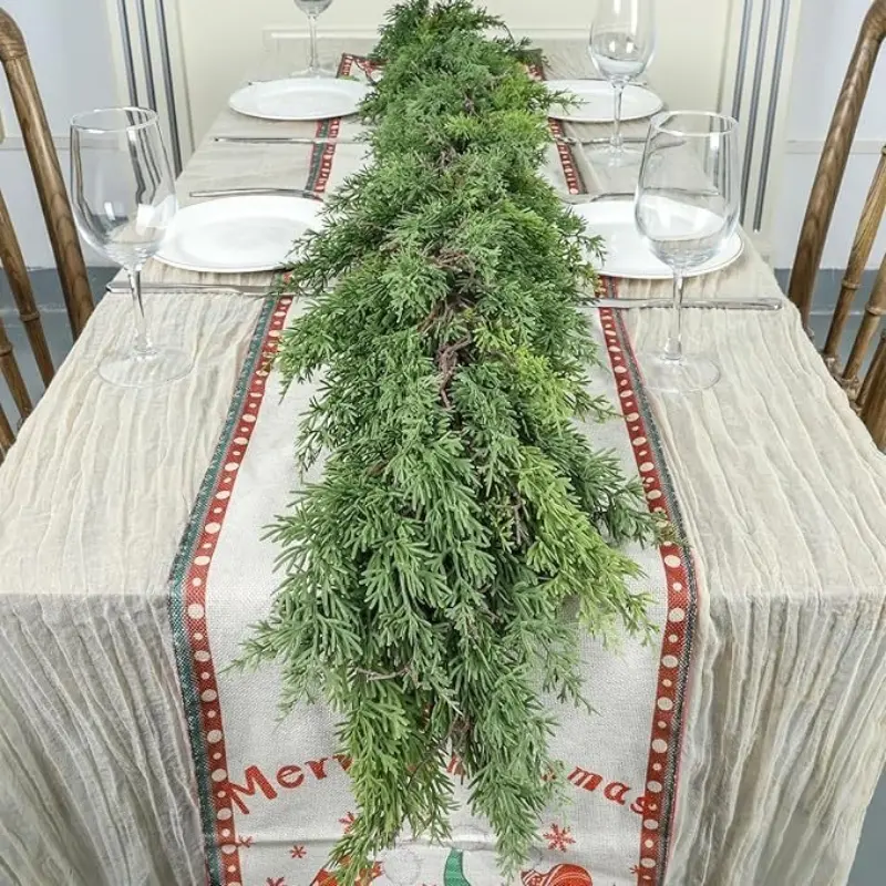 Real Touch Pine Christmas Wreath & Cypress Garland, Xmas Decor for Dining Table, Fireplace & Porch