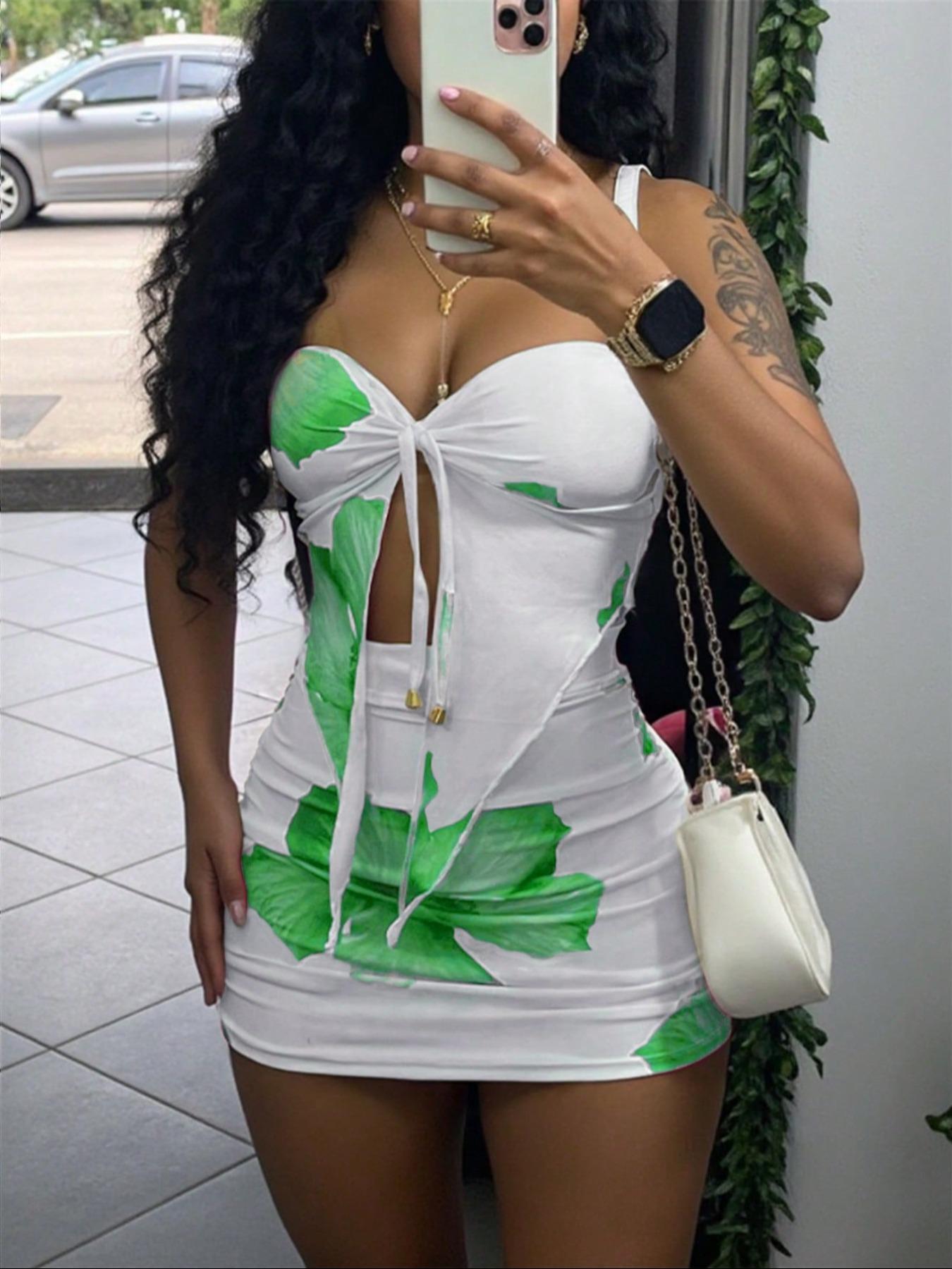 Women's Floral Print Tube Top & Bodycon Skirt Two-piece Set, Fashion Casual Strapless Crop Top & Skirt for Daily Outdoor Wear, Ladies Clothes for All Seasons