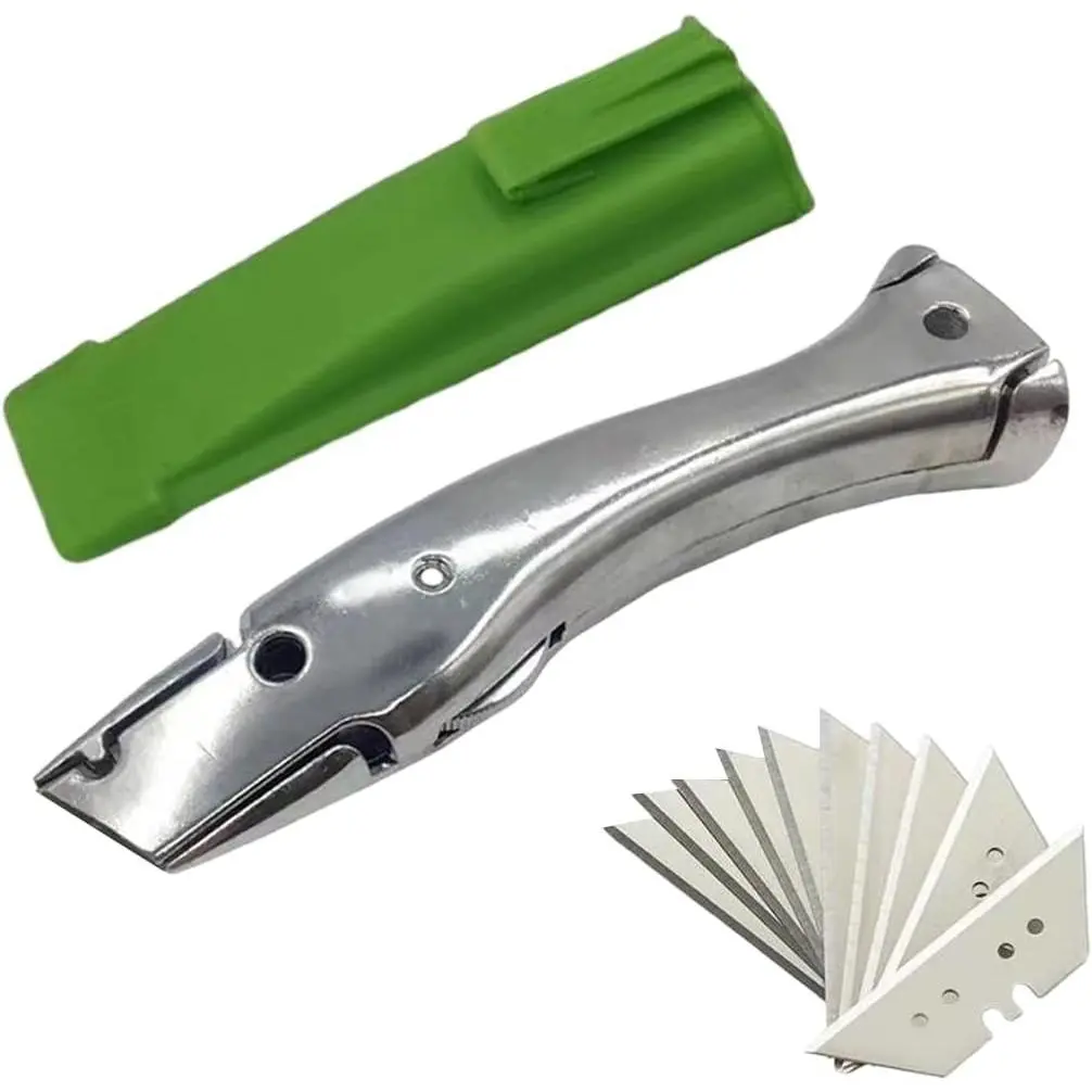 Stainless Steel Dolphin Shaped Floor Cutter Knife with PVC Zinc-aluminum Alloy Handle, Cutting Tool for Wallpaper Carpet with 10pcs Blades