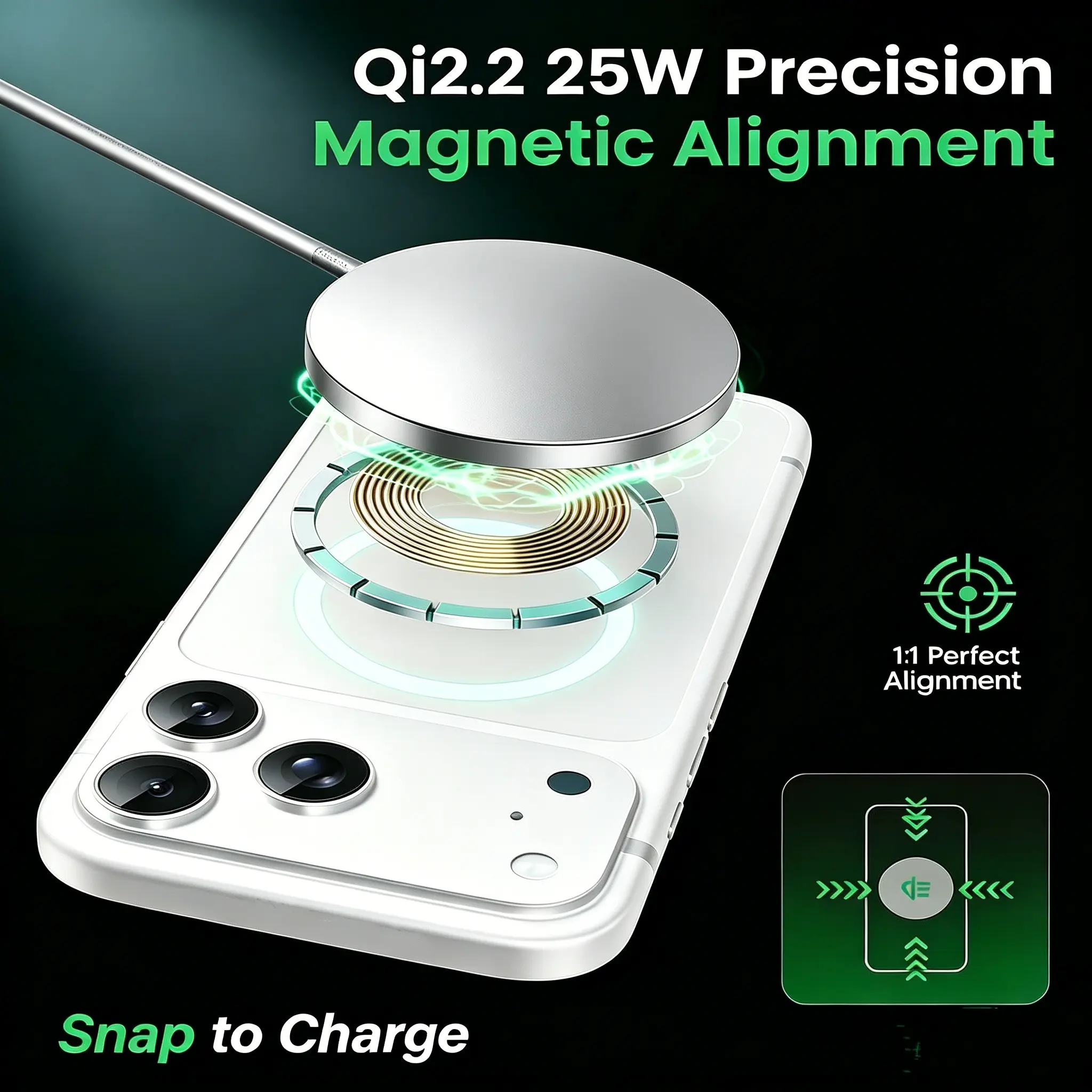 Magsafe Qi2.2 Compatible 25w Wireless Charger, Magnetic Wireless Charger, Fast Charging, USB-C Power Supply, Slim Design, iPhone & Android