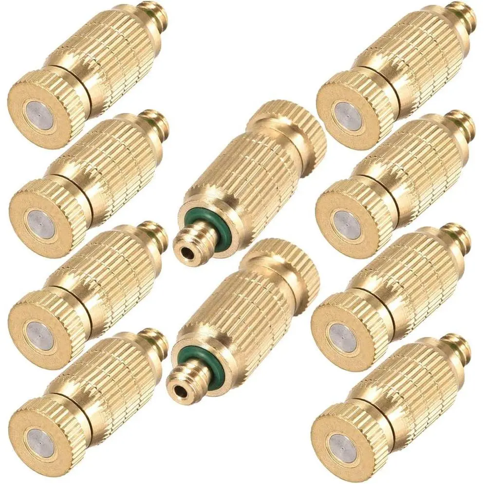 Brass Misting Nozzle, 10 Pack High   10/24 UNC Outdoor Anti-drip Fogging   Misting System Tips for Landscaping Outdoor Cooling System (0.012 Orifice)