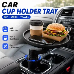 Car Cup Holder Tray Table, Adjustable Food & Drink Holder for Vehicle Cup Holders, Portable Car Dining & Work Tray