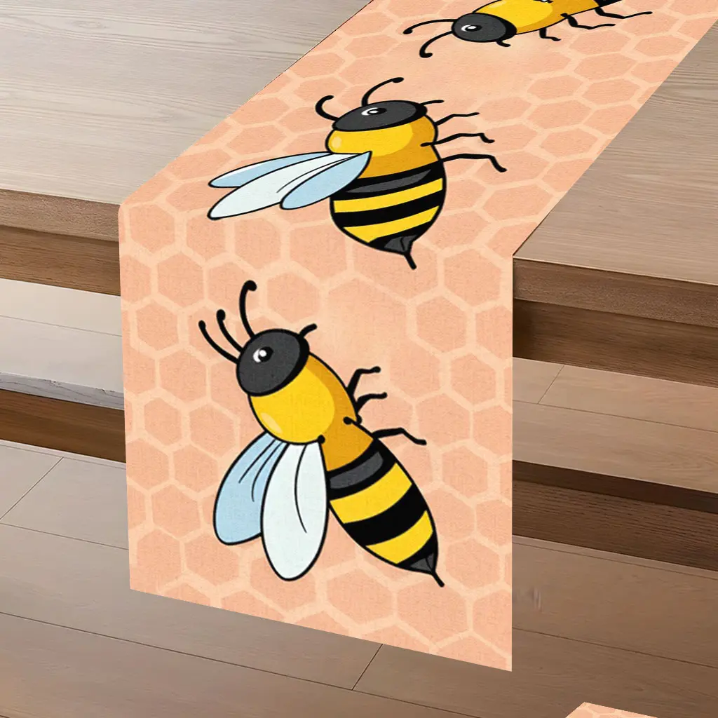 Tablecovers 1pc, A group of bees on a honeycomb background1, Rectangular table runner, kitchen table, dining room coffee table decoration, festive season tabletop accessories, 100% polyester, farmhouse party holiday dinner tablecloth