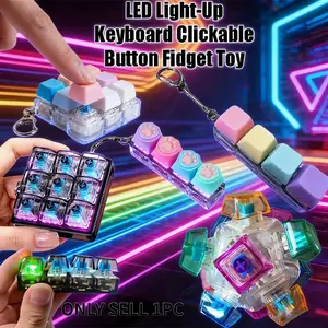 LED Keyboard Keychain Fidget Toy - Clickable Buttons Stress Relief, Portable Desk Accessory Office Decor Gift