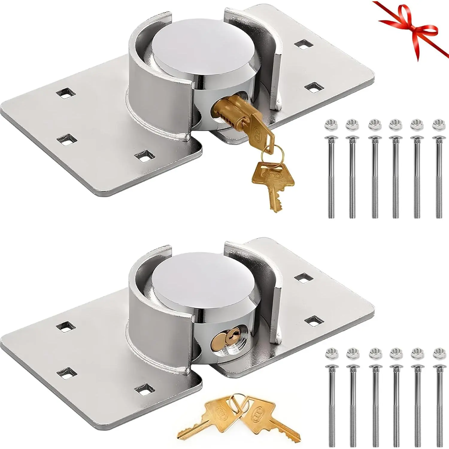 2-Pack Industrial Steel Van Door Security Lock System - Keyed Different, 4 Keys+Hasps, 80mm Screws, 73mm Hidden Heavy Duty Cutresistant DutyShackle Padlock, for Vans, Trucks