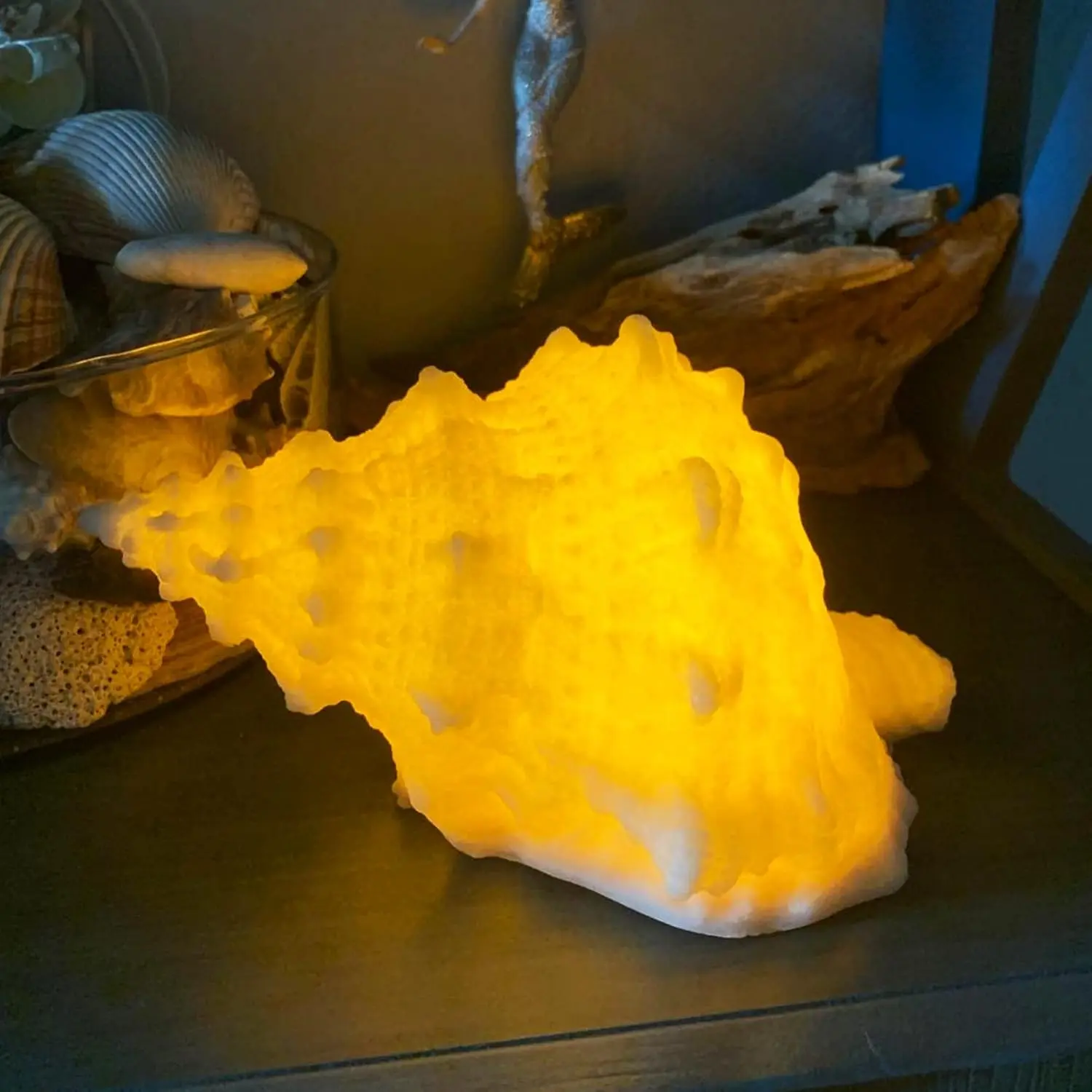 Battery-Powered LED Conch Shell Nautical Theme Decorative Light - Indoor Stone Accent Lamp with Auto-Off Timer, for Kids Room Decor & Baby Nursery Nightstand