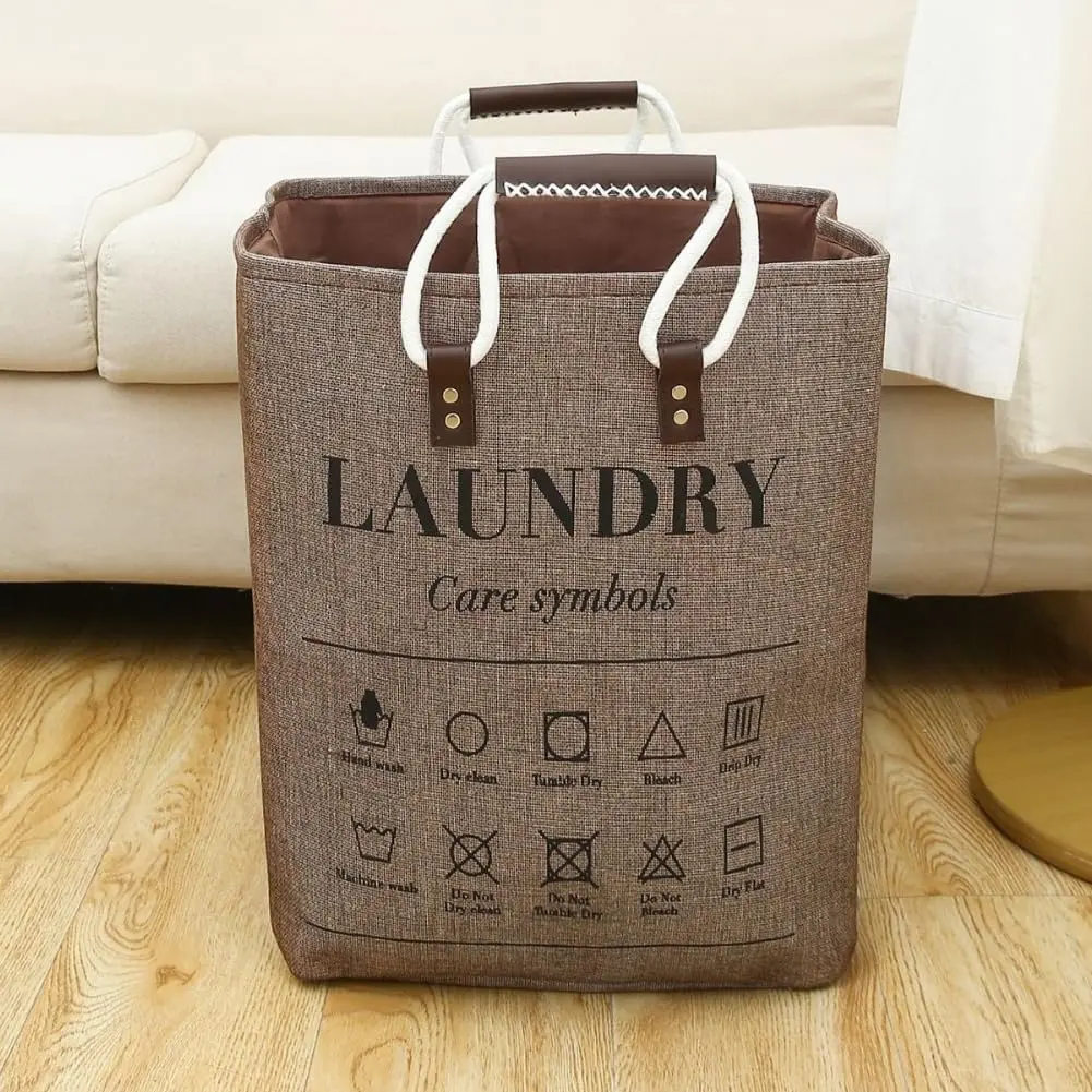 Small Laundry Basket, 50L Foldable Laundry Hamper Organizer with Handles, Fashion Portable Laundry Basket in Bedroom, Laundry Room, Closet, Bathroom, College Dorm (Brown)