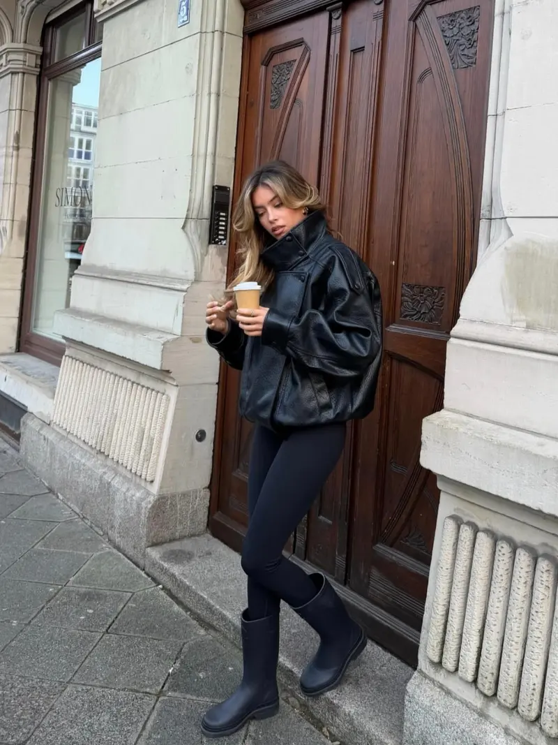 Women's Fashion Lychee-Grain PU Leather Jacket, European and American Style Biker Jackets for Autumn and Winter