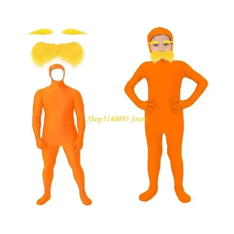 DXAE Tangerine Costume Accessories Open Face Full Bodysuits Yellow Mustache Eyebrow