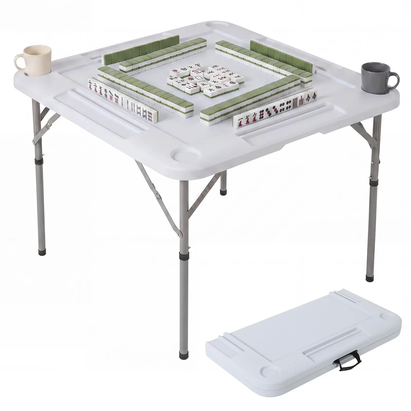 34" Folding Game Table for Mahjong Poker – 4 Cup Holders, Foldable Portable Card Table, Easy Storage, Indoor Outdoor Game Night Essentials