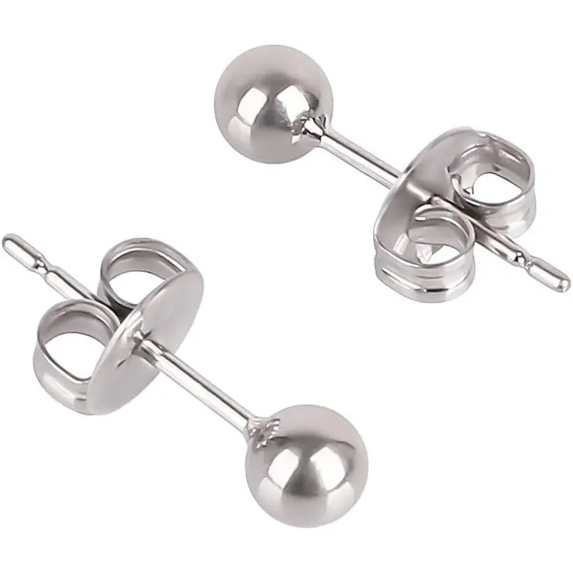 High-Polished Titanium Ball Stud Earrings for Women, 3mm & 4mm Colored Finish, Hypoallergenic Nickel-Free for Sensitive Ears, 3 Millimeters
