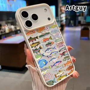 Magnetic Phone case for iPhone 17 16  Pro Max Plus 15 14 13 12 11 Air E Fishy Fantasy Array Pattern Non-Yellowing Shockproof Soft Silicone Transparent Acrylic Cover Supports Wireless Charging