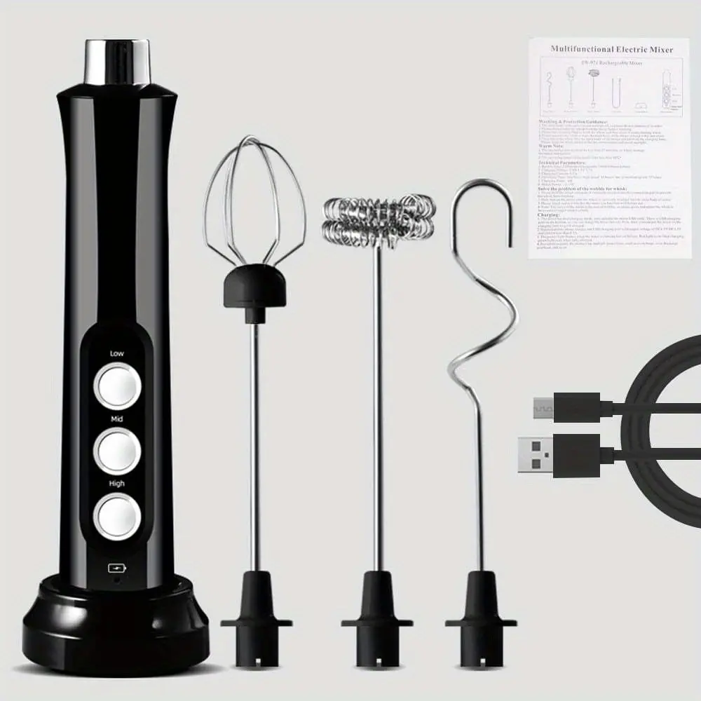 3 in 1 Portable Handheld Cream Frother Electric Mixer, Practical Kitchen Baking Helper, Perfect Dessert Making Tool for Daily Home Kitchen, Bakery and Dessert Shop, Lightweight Portable Stirrer for Milk Foam, Cake and Homemade Sweet Treats