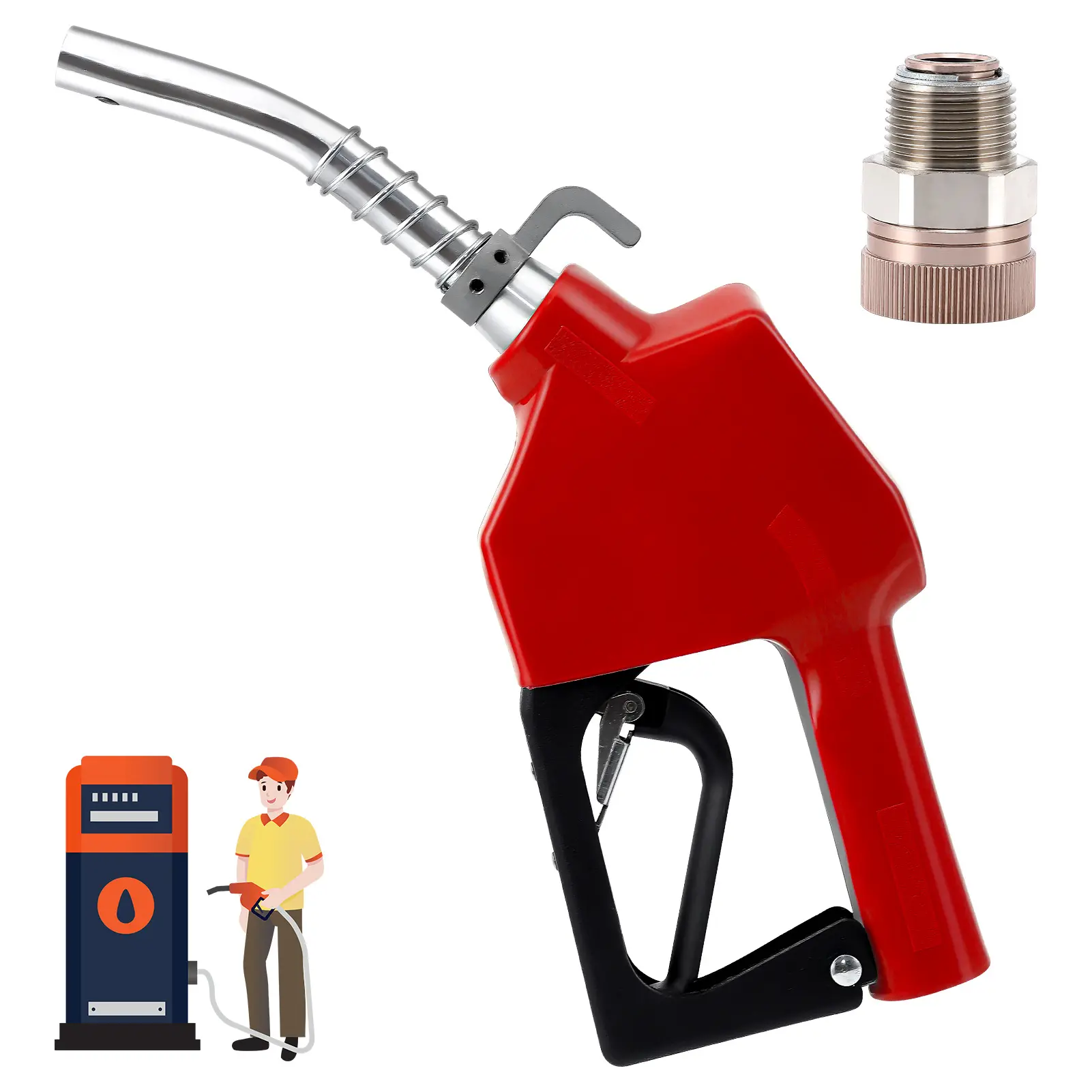 Automatic Fuel Nozzle 3/4" NPT Inlet, 13/16" Spout, 16 GPM, Auto Shut-Off, Ergonomic Aluminum & PVC Handle, 360° Swivel, For Gasoline, Fuel Injector, Biodiesel, Pump Systems, Injector Nozzle Applications